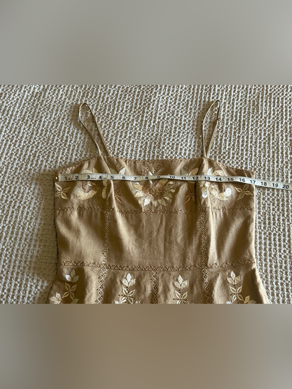 ANTONIO MELANI  Linen Blend Tan Embroider Dress. Size 10 - Picture 7 of 14